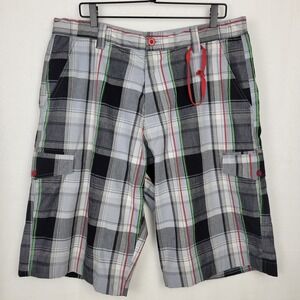 Koman Vintage Mens XL Cargo Shorts Plaid Y2K Retro 36 38 Skate Gorpcore Utility